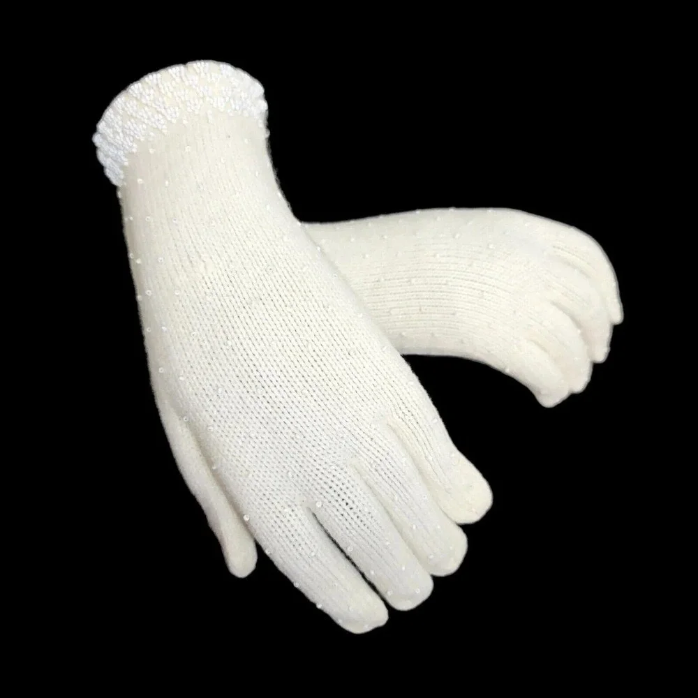 Vintage 50s Astral White Beaded‎ Gloves British Hong Kong Mid Century Bridal